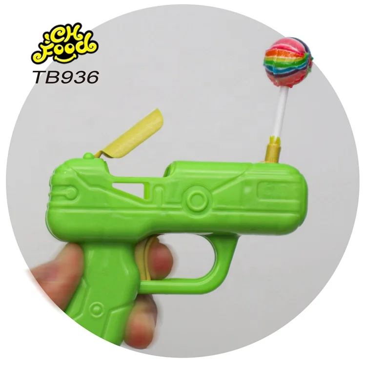 Plastic Gun Toy with Rainbow Lollipop Hard Candy