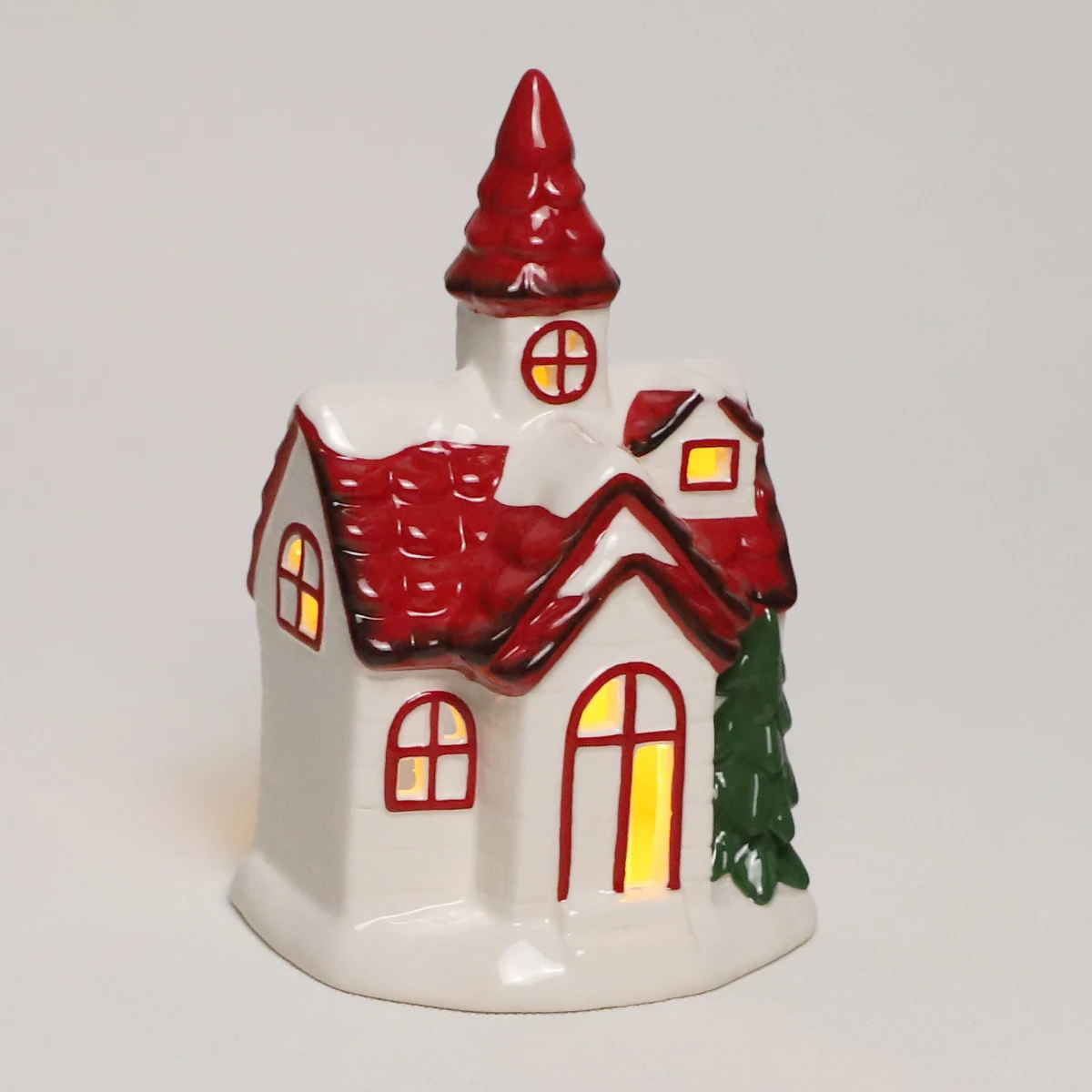 Christmas decoration small ceramic tealight house church with lights christmas table ornaments for sale