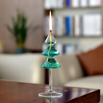 56H Household Smokeless Ghee Oil Lamp Creative Christmas Tree Borosilicate Glass Candle Holder Ornament