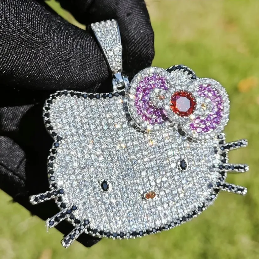 Fashion Women's Cute Hello Kitty Cat Necklace Pendant Iced Out Cartoon  Necklaces Gold Plating for Anniversaries