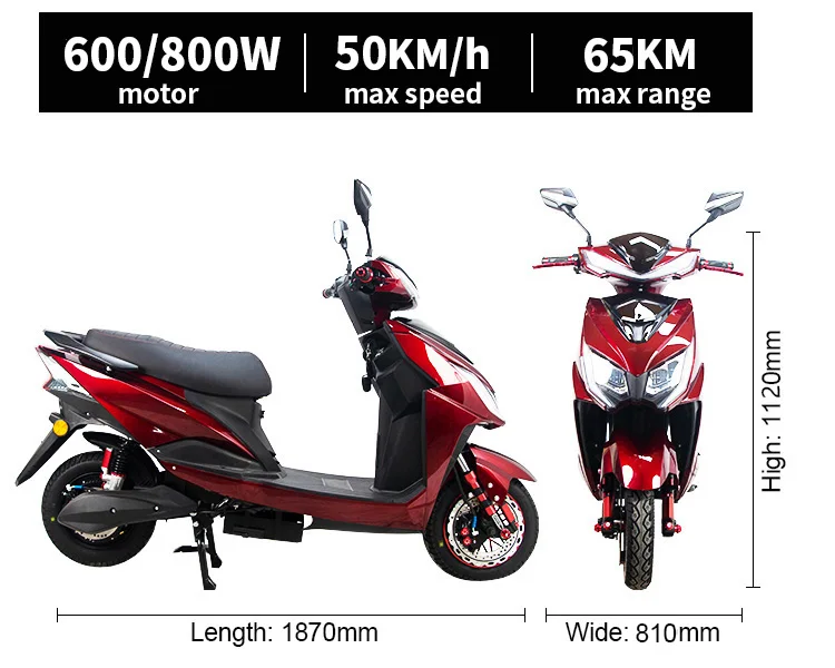 CKD EEC 10/12inch 50km/h speed red electric moped factory customized removable battery electric motorcycle