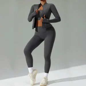 Women's Breathable Three-Piece Sportswear Set Quick-Drying Fitness Yoga Suit Windproof Running Cardigan Plus Size Cross-Border