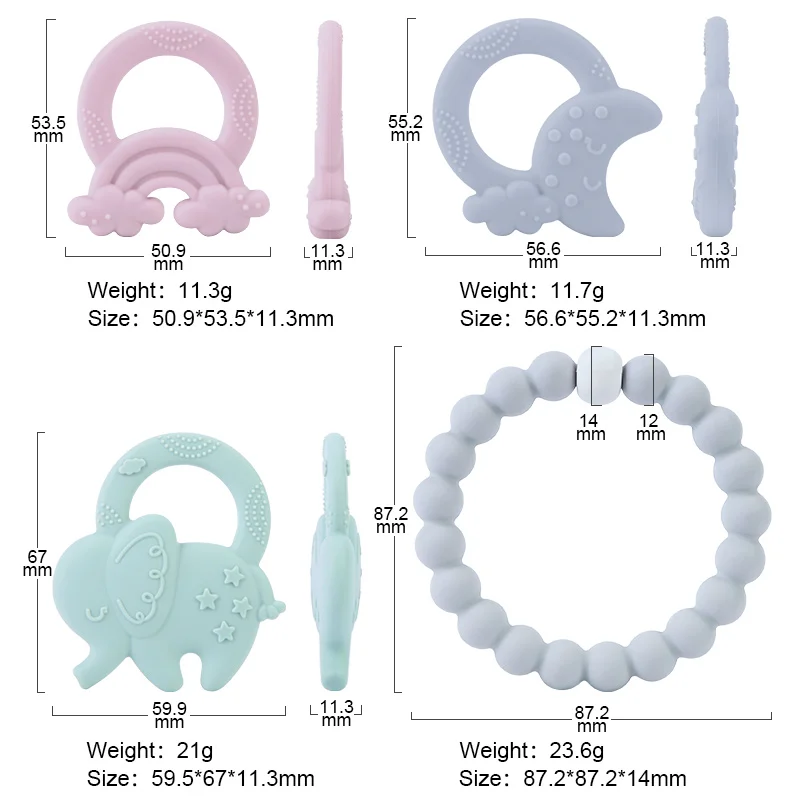 Handmade Animal Pacifier Clip Keys Ring Shape Bracelet Food Grade Silicone Beads Rattle Elephant Silicone Teether