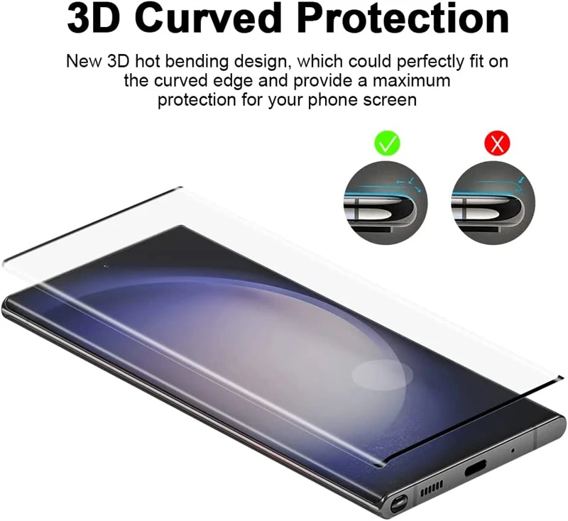 Fingerprint Unlock 3D Curve Touch Sensitivity  Tempered Glass S23 Ultra for Galaxy  S23 Ultra  Screen Protector Film
