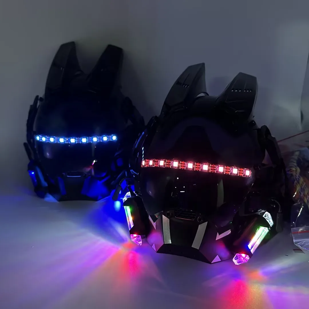 サイバーパンクスタイル LEDヘルメットマスク 未来的なLedライトアップサイバーパンクマスクテックウェア