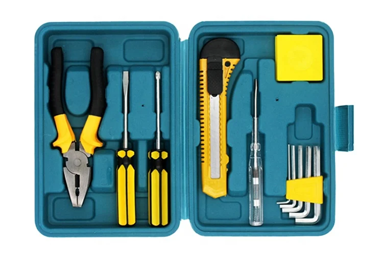 Portable 12-Piece Household Tool Set Small Portable Car Emergency Toolbox with Hard Case OEM Customizable
