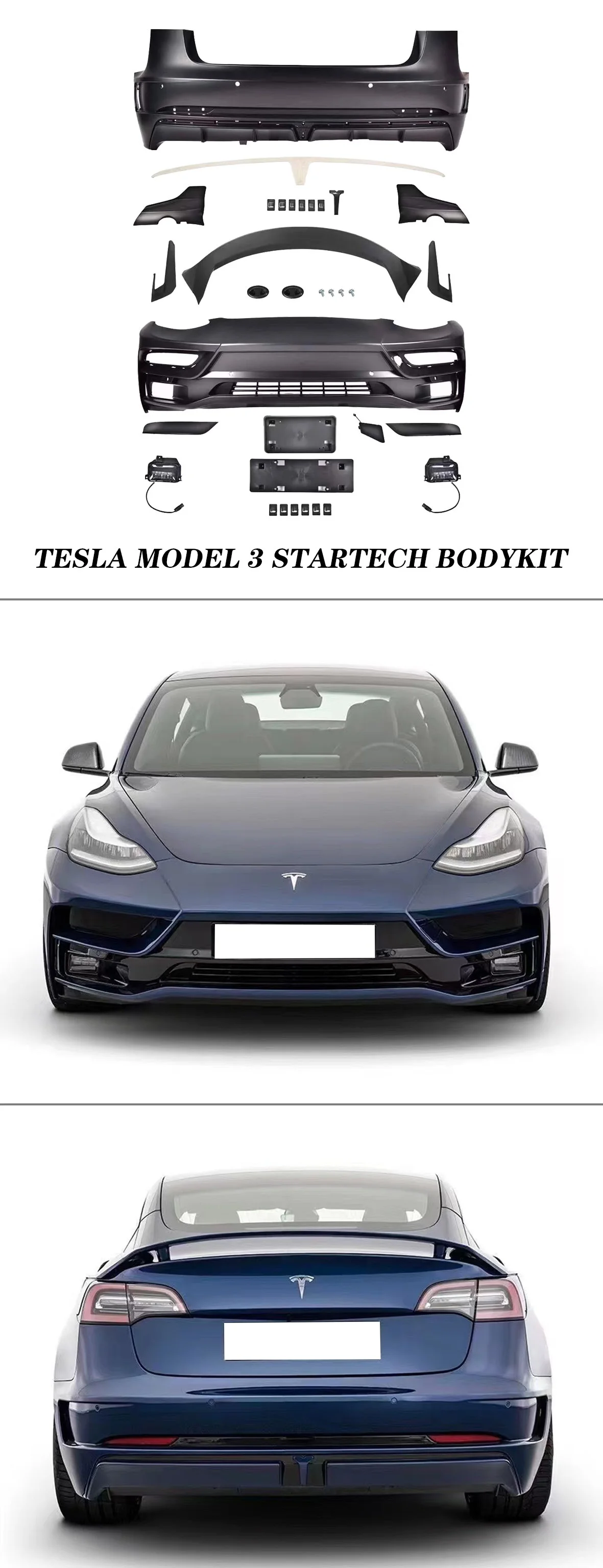 Full Bodykit Body Kit For Tesla Model 3 For Bodykit Front Bumper Rear