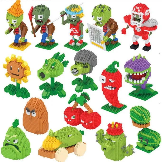 Diamond Granules Assembled Building Blocks Bricks Plant Cartoon Zombies Gifts Games Educational Toy Action Figures