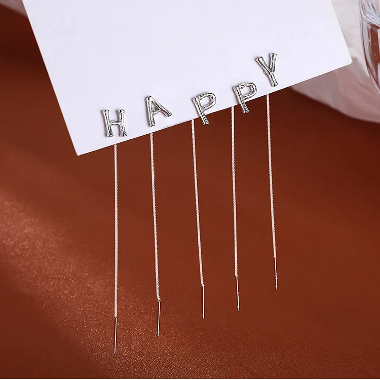 Simple Letter Long Wire Tassel Threader Chain 925 Silver Plated Alphabet Dangle Earrings Women Straight Hanging Earrings Jewelry