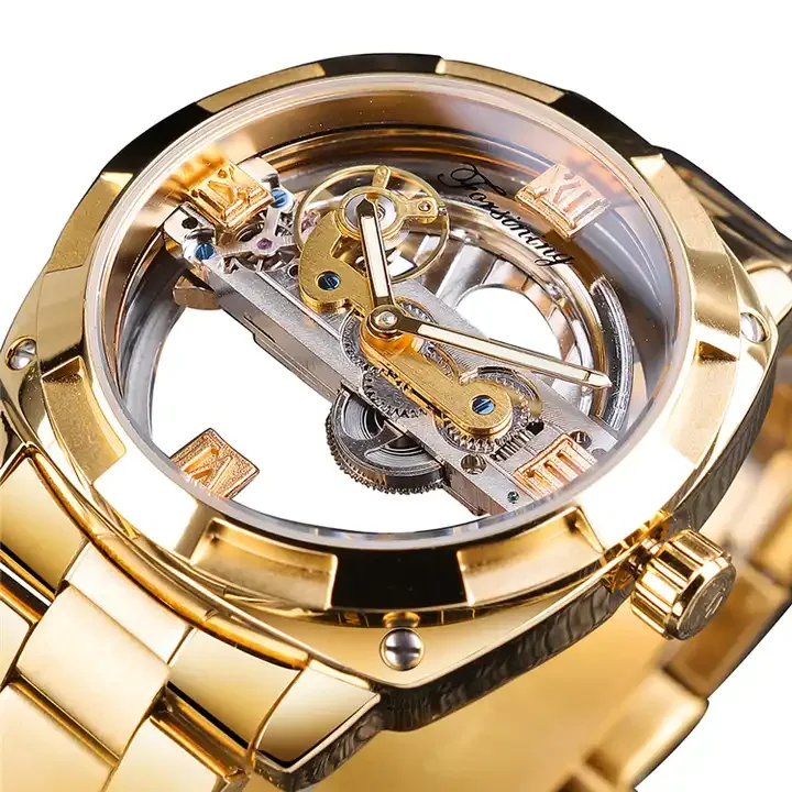 Winner GMT1165 Mechanical Skeleton Automatic Watch Men Transparent Design Stainless Steel Strap Wristwatches for Men Relojes