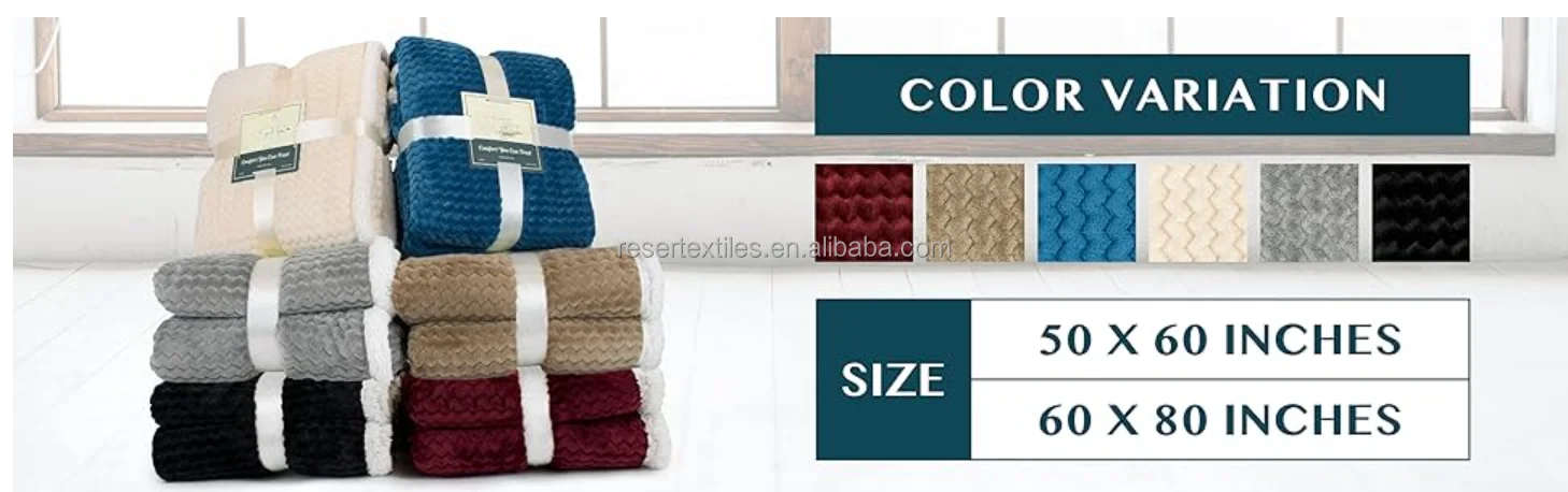 Eco-friendly Cozy 50x60 Reversible Sherpa Chevron Jacquard Weave Textured Blanket Soft Beige Flannel Fleece Throw for Sofa Bed