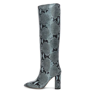 Women Factory Wholesale Fashion Large Size Long Boot Chunky Heel Snake Print Knee High Boots