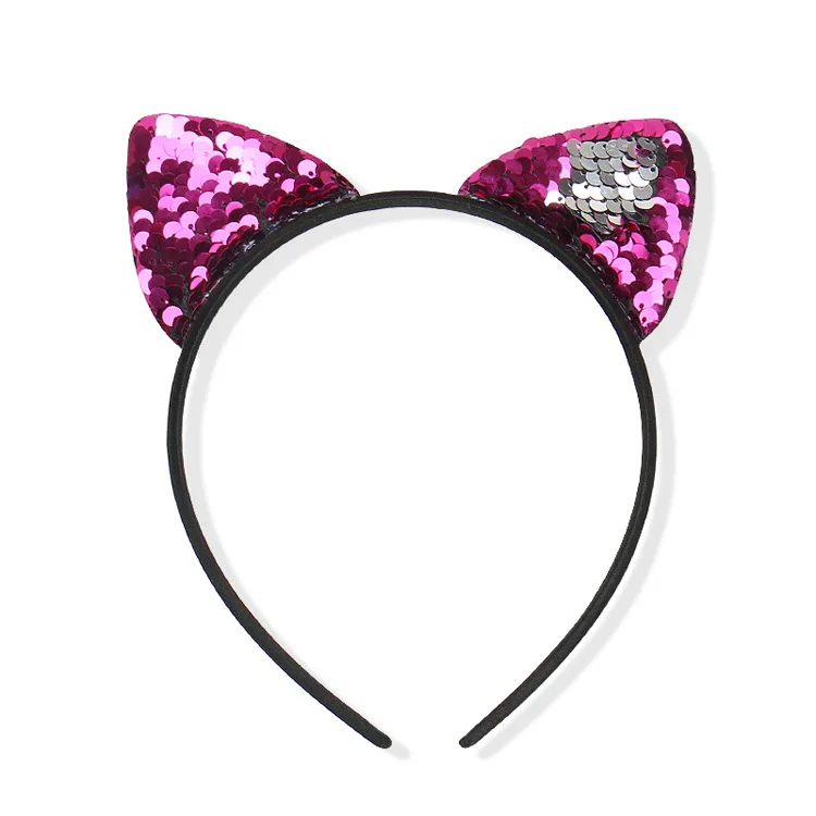 orejas de gato sobre el pelo Diadema con orejas de gato y lentejuelas reversibles aros regalos para mujeres y niñas arcoíris brillantes accesorios para el cabello diadema ostentosa 