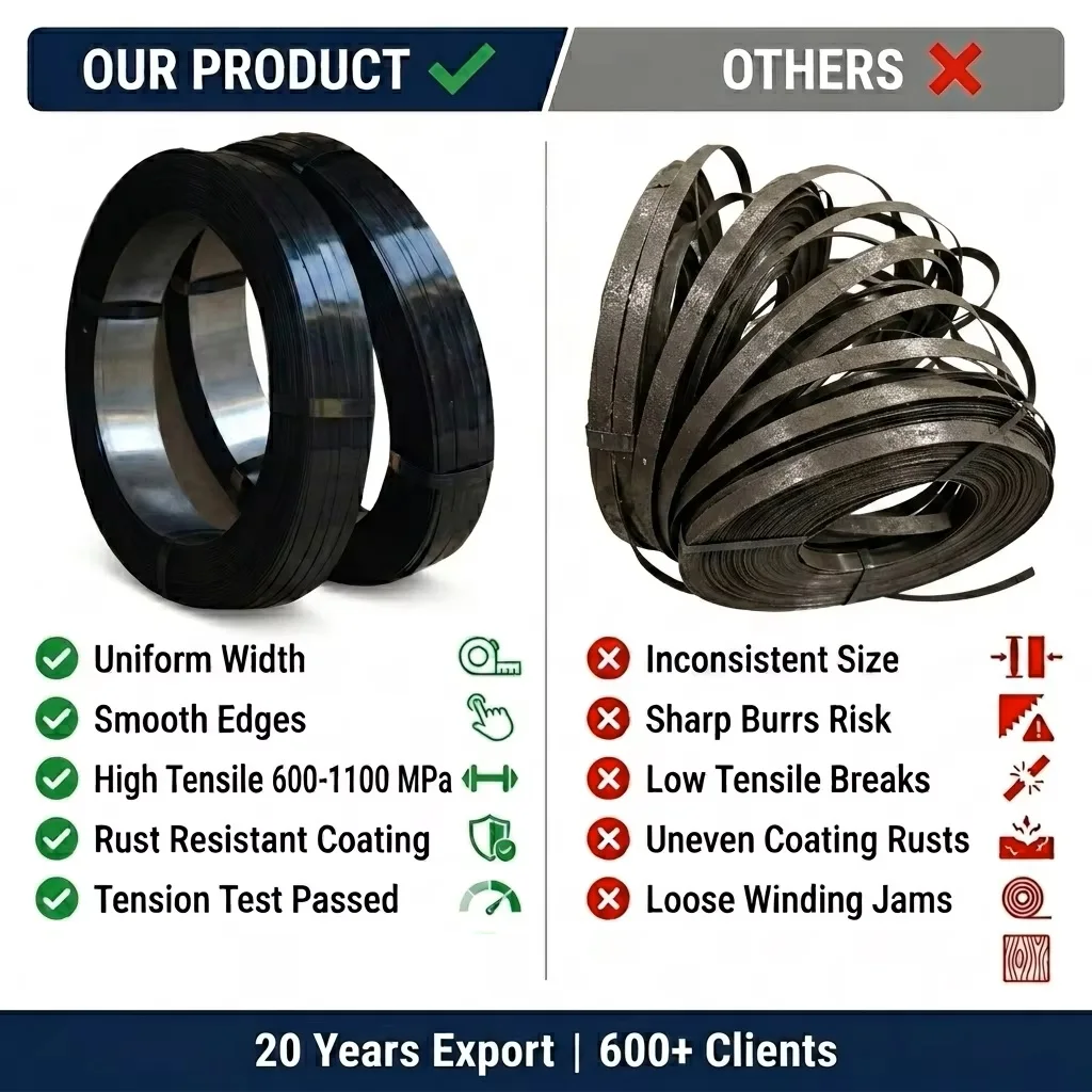 Daily Output 200 Ton Black Painted Cold Rolled Steel Strapping Coil 19mm 32mm for Industrial Hardware Export