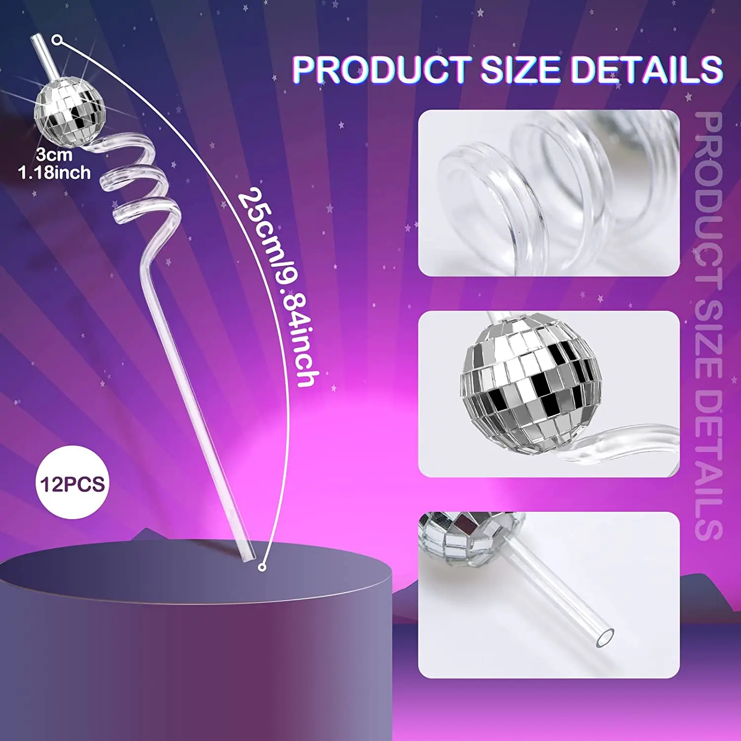 Disco Mirror Ball Straw Cocktail Stirrer - Fun & Style