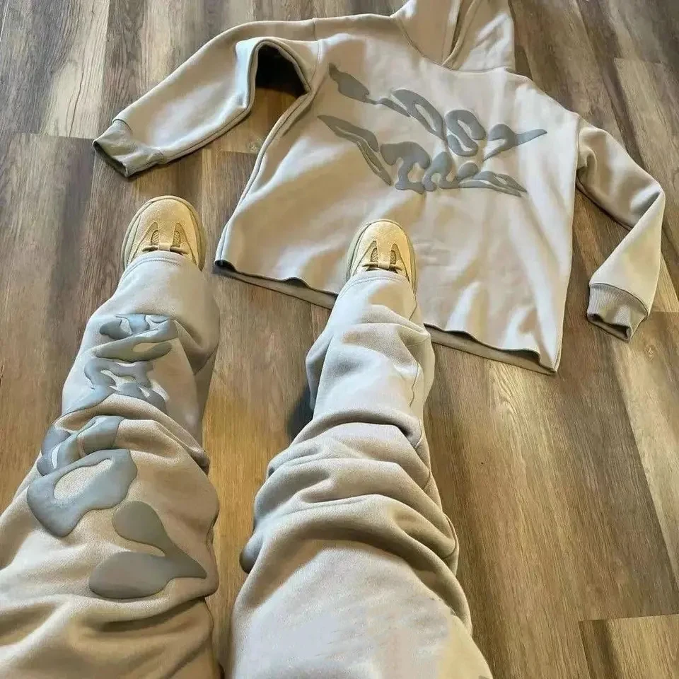 Custom Two Piece Raw Hem Cut Edge Hoodie Sweatpants Men Set