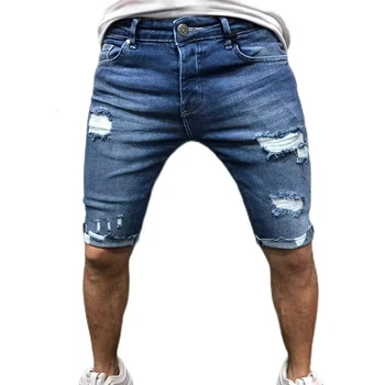 Wholesale custom jeans clothes summer ripped denim skinny men's casual shorts jeans pants for men