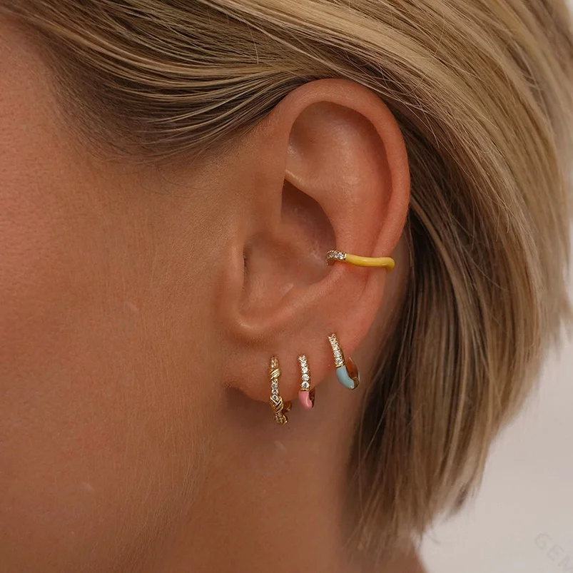 Gemnel Pop Huggie Design Wave Mini Hoop clear CZ 925 Silver Custom Enamel Earrings