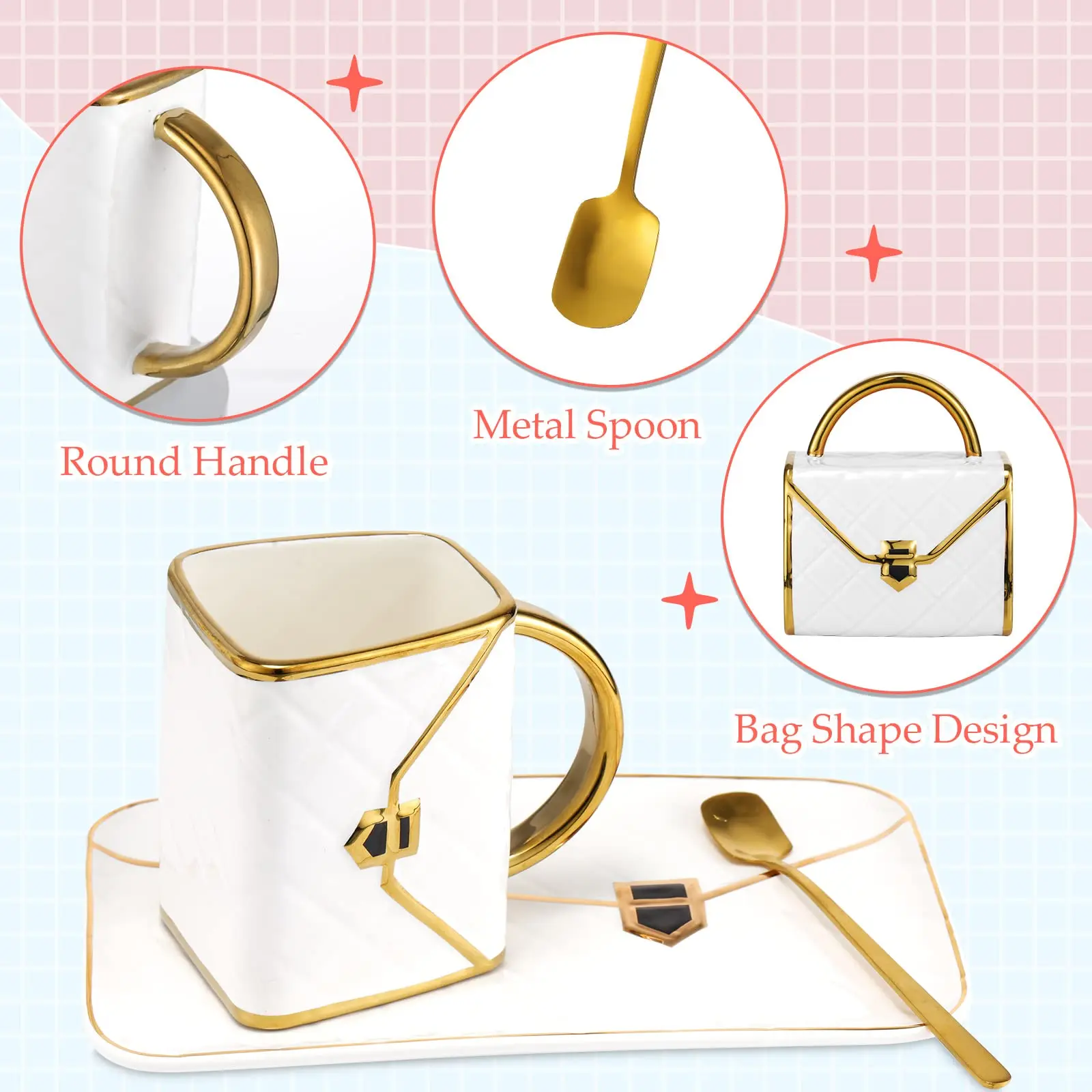 Custom Logo Tea Set Coffee Mug Handbag Shaped Ceramic Tea Cup With Saucer for Latte Cafe Mocha Office