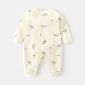 Breathable Soft Gauze Cartoon Print Baby Crawling Suit Long Sleeve Romper Clothing