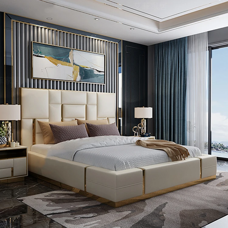 Latest Design Bedroom Set Modern Ottoman Pattern Headboard Luxury Bed