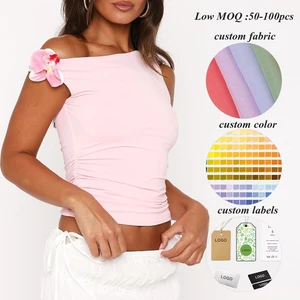 Manufacturer Oem Women tank Tops Custom Solid Color One Shoulder Ladies Slim Fit Sleeveless Blank Crop t Shirt
