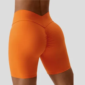 V-Shape Waist High Stretch Quick Dry Athletic Shorts for Women Elastic Solid Yoga Cycling Sports Shorts Butt Lifting Effect