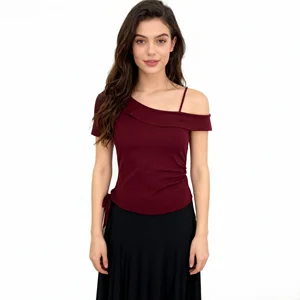 High Quality Custom Summer Knitted Soft Stretch Cropped Shirt One Shoulder Women Tops Fashionable Cropped T Shirt