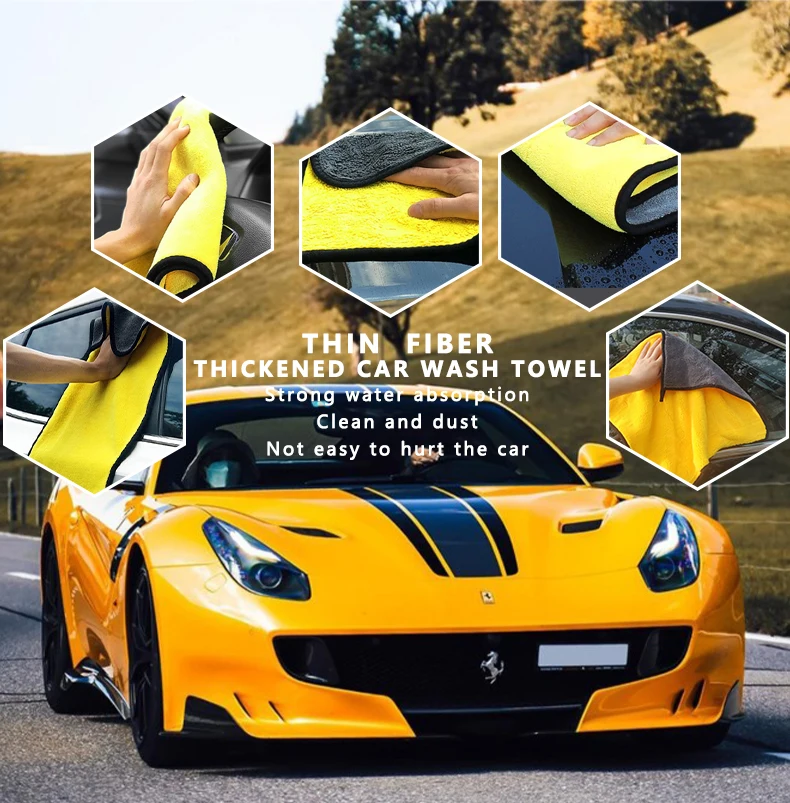 Custom Car Wash Towel Microfiber Cloth Coral Fleece Absorb Water Deluxe Double Layer Absorbent