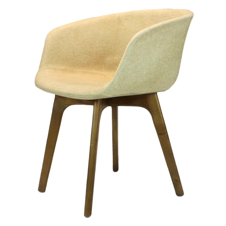 Modern Commercial Nordic Hotel Cafe Shop Furniture Comfortable Upholstered Cafe Solid Wood Legs Fabric Dining Restaurant Chairs