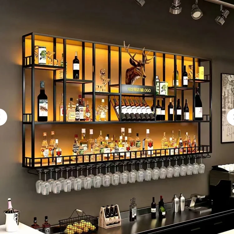 Modern Golden Back Bar Metal Shelf with LED Light for Bar/Hotel ...