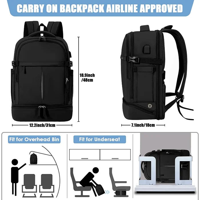 Airline Approved With Shoes Compartment Casual Daypack For College ...