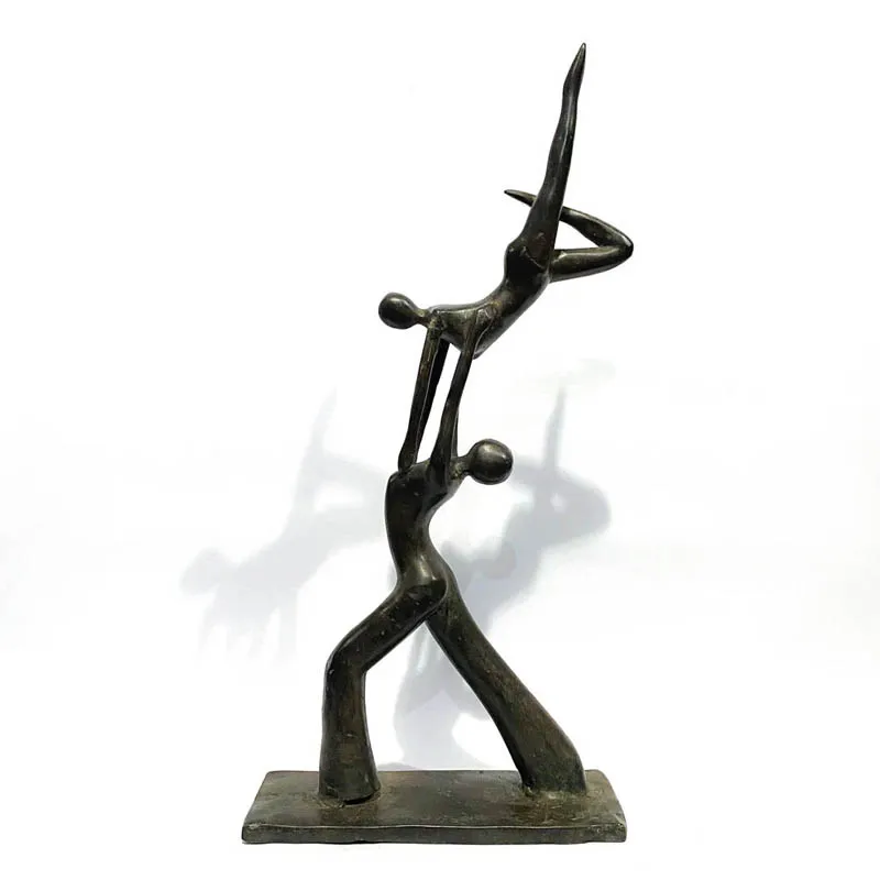 Polyresin Abstract Statue  Acrobatic Dancing Couple in Bronze Colors