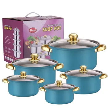 10 Piece Wholesale Kitchen Ware Pot Gift Set Stainless Steel Cooking Milk And Soup Pot Kitchen Accessories Set Cookware Set