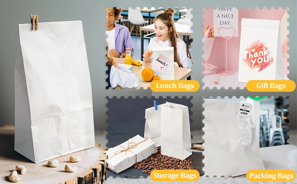 Hot Sale White/Brown Kraft Food Paper Bag Grocery Sandwich Takeaway Fast Food Packaging Bags For Lunch Recyclable factory