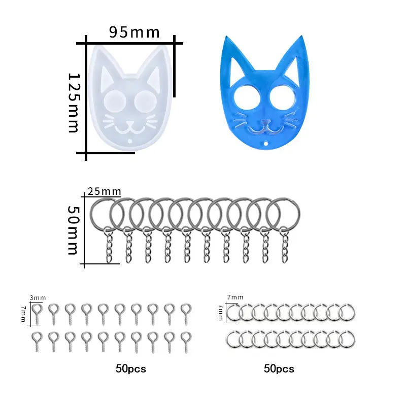 113pcs Cat Resin Mold Keychain Pendant Self Defense Set