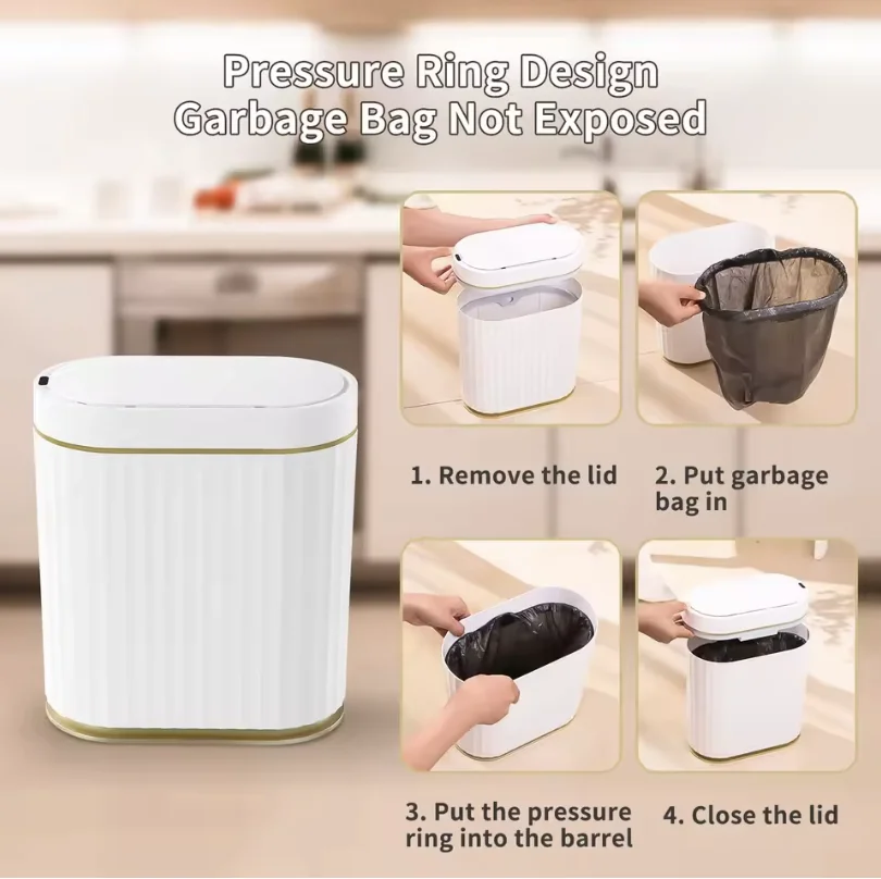 Automatic Smart Sensor Trash Can for Home Bathroom Plastic Commercial Smart Desktop Smart Trash Can