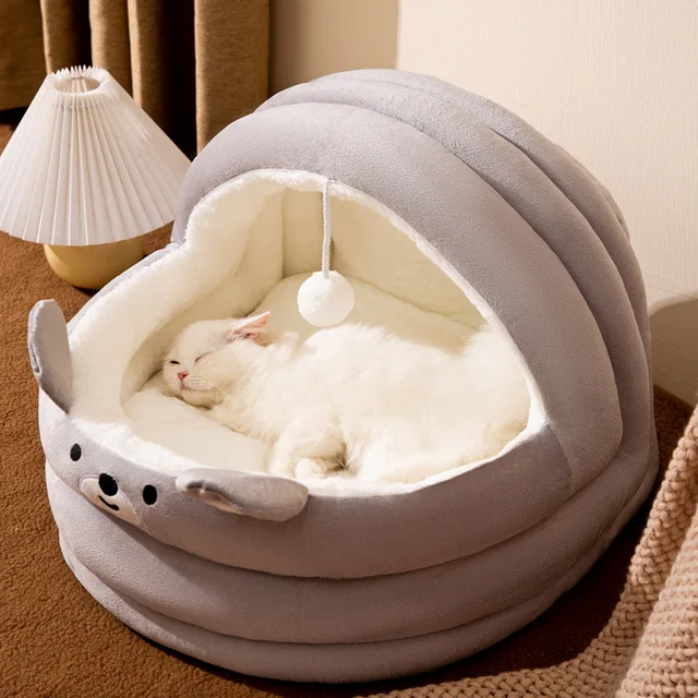 Cute Cat Bed Lovely Cradle Interactive Play Toy Cat Nest Bed Semi-enclosed Pet Bed House