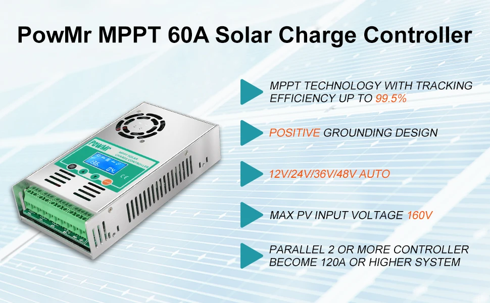 Powmr Factory Directly Mppt 60a Solar Controller 12v 24v 36v 48v Auto With Max Pv Input 160v For Solar System Buy Mppt 60a Solar Charge Discharge Controller 40a 60a Mppt Solar Regulator Mppt 40a 60a Solar