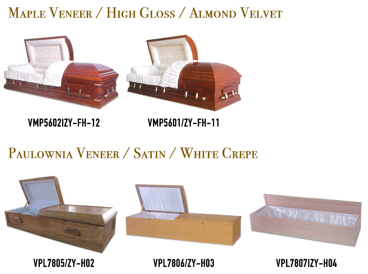 America Solid Oak Satin Almond Velvet Wood Half Lid Funeral Casket