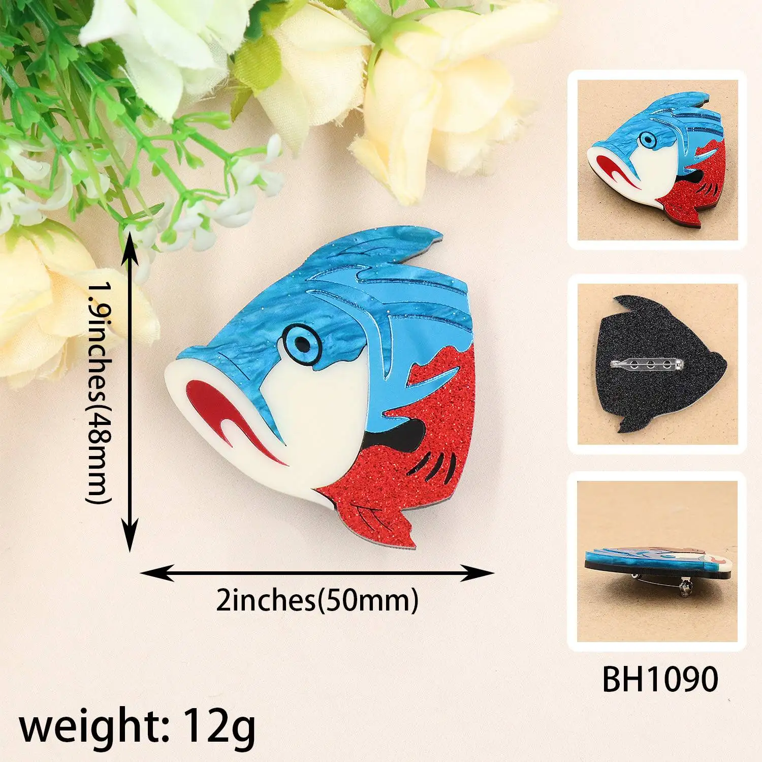 YYXBH1090 High Quality Acrylic Laser Cut Marine Fish Head Brooch for Animal Lovers Unisex Engagement Jewelry details