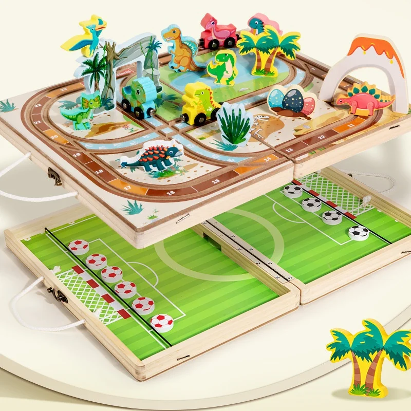 携帯用2-in-1両面テーブルトップゲームセット 高速スリングパック&トレイン ウッド製教育ボードゲーム 子供向け 旅行用