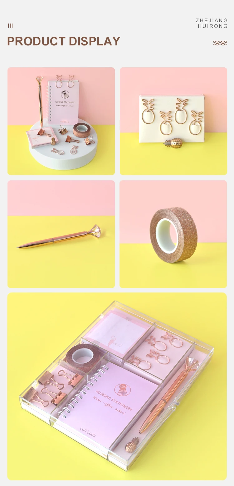 Rose Gold School Stationery Set,Kids Cute Stationery Box Kit Wholesale