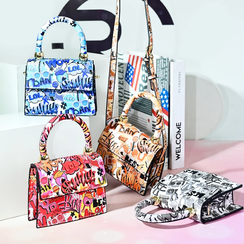 designer brand kid purses and handbags  girl cute pattern mini shoulder bag 2021 leather handbag women  small graffiti purses