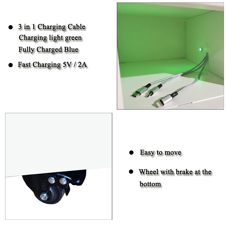 Customizable charging station kiosk with charging lockers