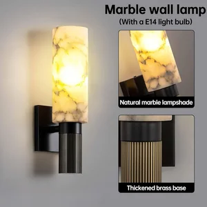 JACKSUN Marble Cylindrical Hallway Wall Lamps Black Gold Brass Long Vanity Wall Scones Corridor Stairs Stone Wall Light Fitting