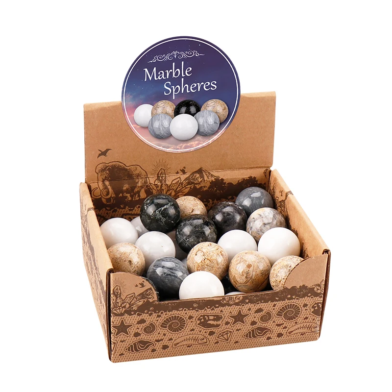 50 Pcs 3Cm Assorted Mix Natural White Black Grey Yellow Mini Marble Sphere Ball