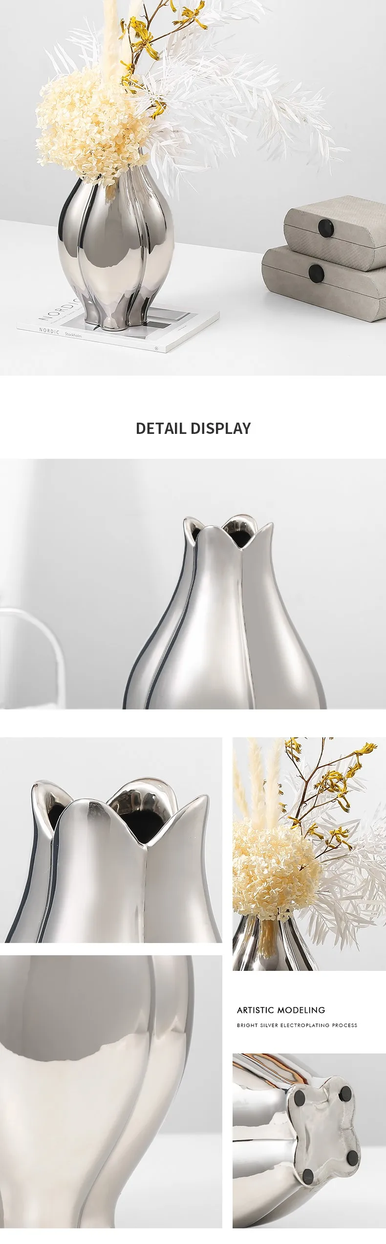 Flolenco Luxury Home Decor Flower Vase Office Desktop Living Room Decor