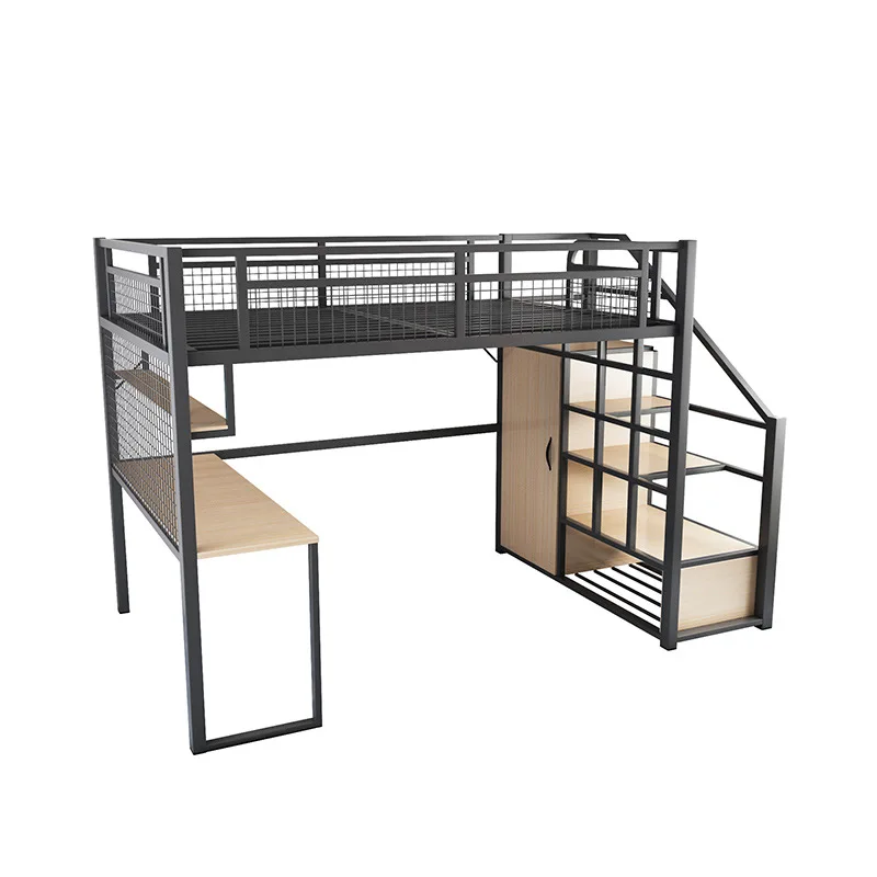Heavy Duty Steel Metal Loft Bed with Wood Stairs Design for Single Bed Queen Mattresses Suitable for Adults