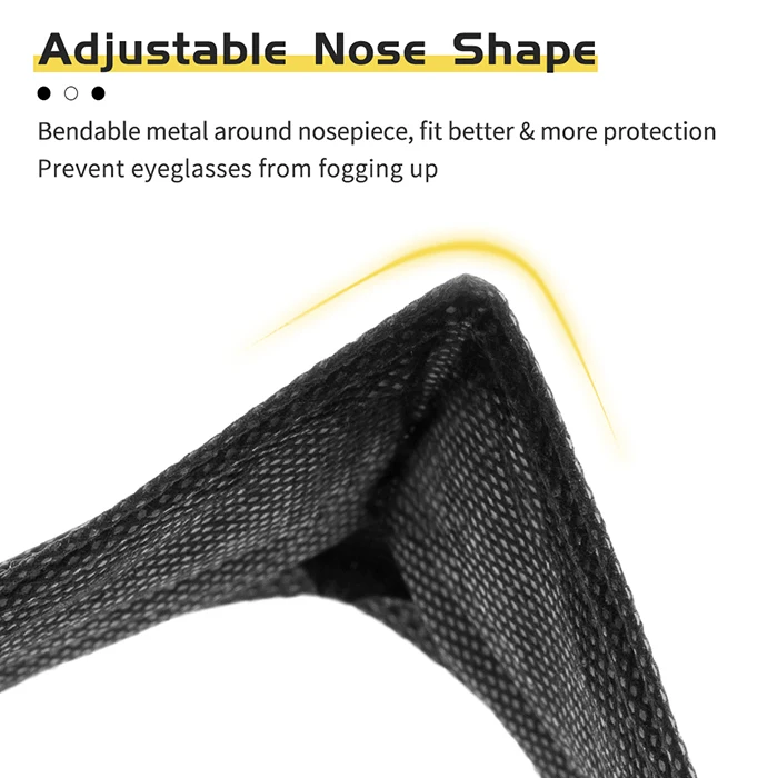 Black Adult Disposable Face Mask 3-Ply Non-woven Meltblown Dust Breathable Medical Face Mask Customizable